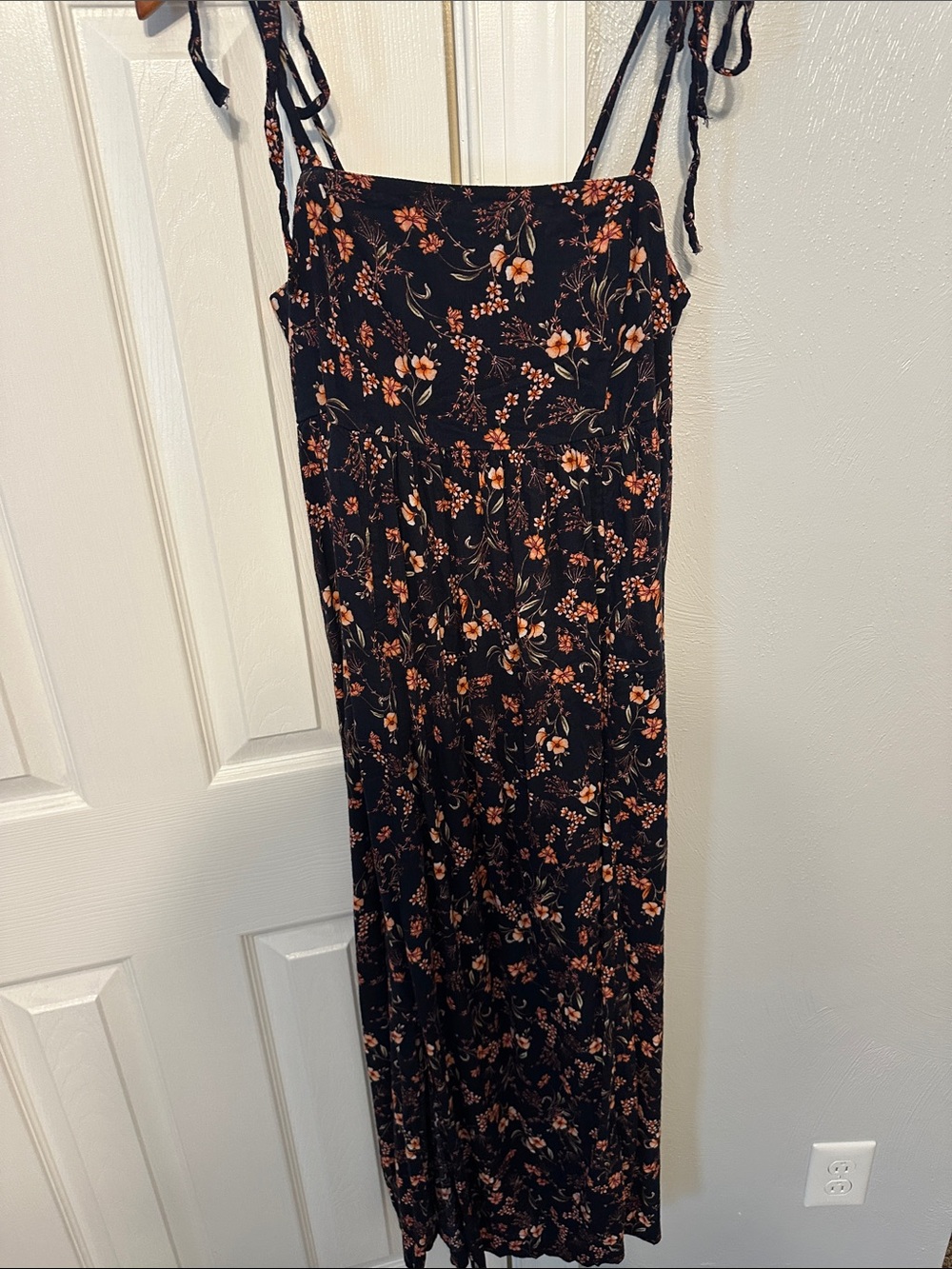 Old Navy Black Floral Maxi Dress with Peach Blooms